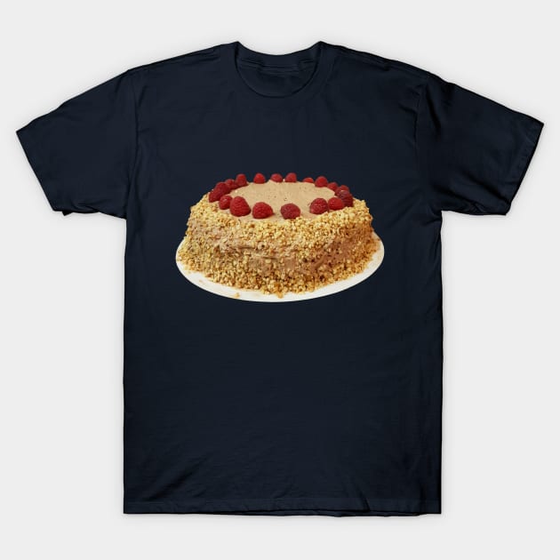 Sweet Food Frosted Cake with Chopped Nuts and Raspberries T-Shirt by ellenhenryart